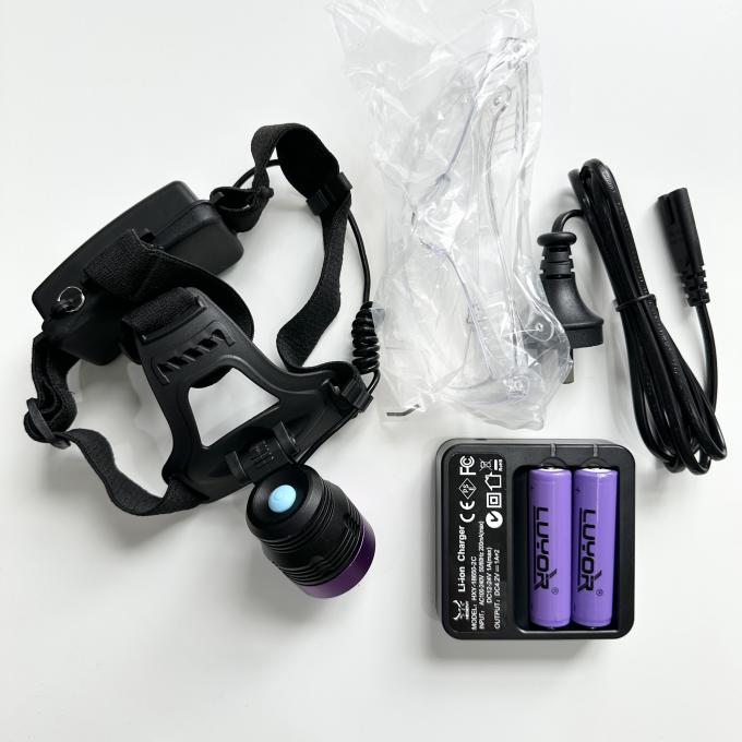 Fluorescencyjna lampa czołowa UV do badań magnetyczno-proszkowych DG-3101S z szczytową długością fali 365-370nm i 2 sztukami baterii litowych 18650 6