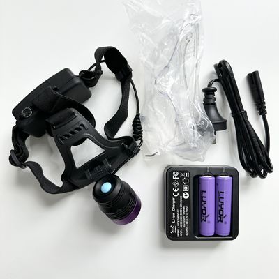 Fluorescencyjna lampa czołowa UV do badań magnetyczno-proszkowych DG-3101S z szczytową długością fali 365-370nm i 2 sztukami baterii litowych 18650