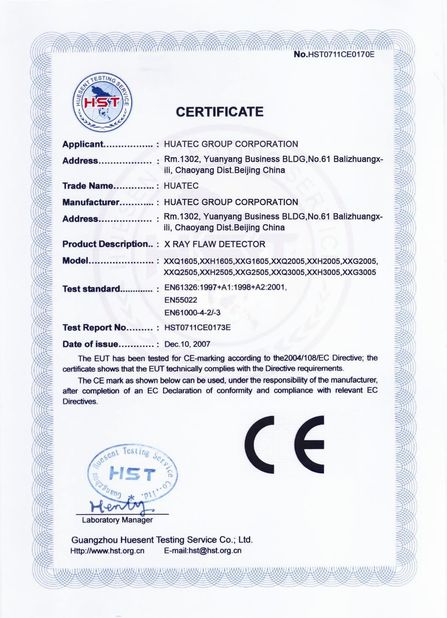 Chiny HUATEC  GROUP  CORPORATION Certyfikaty